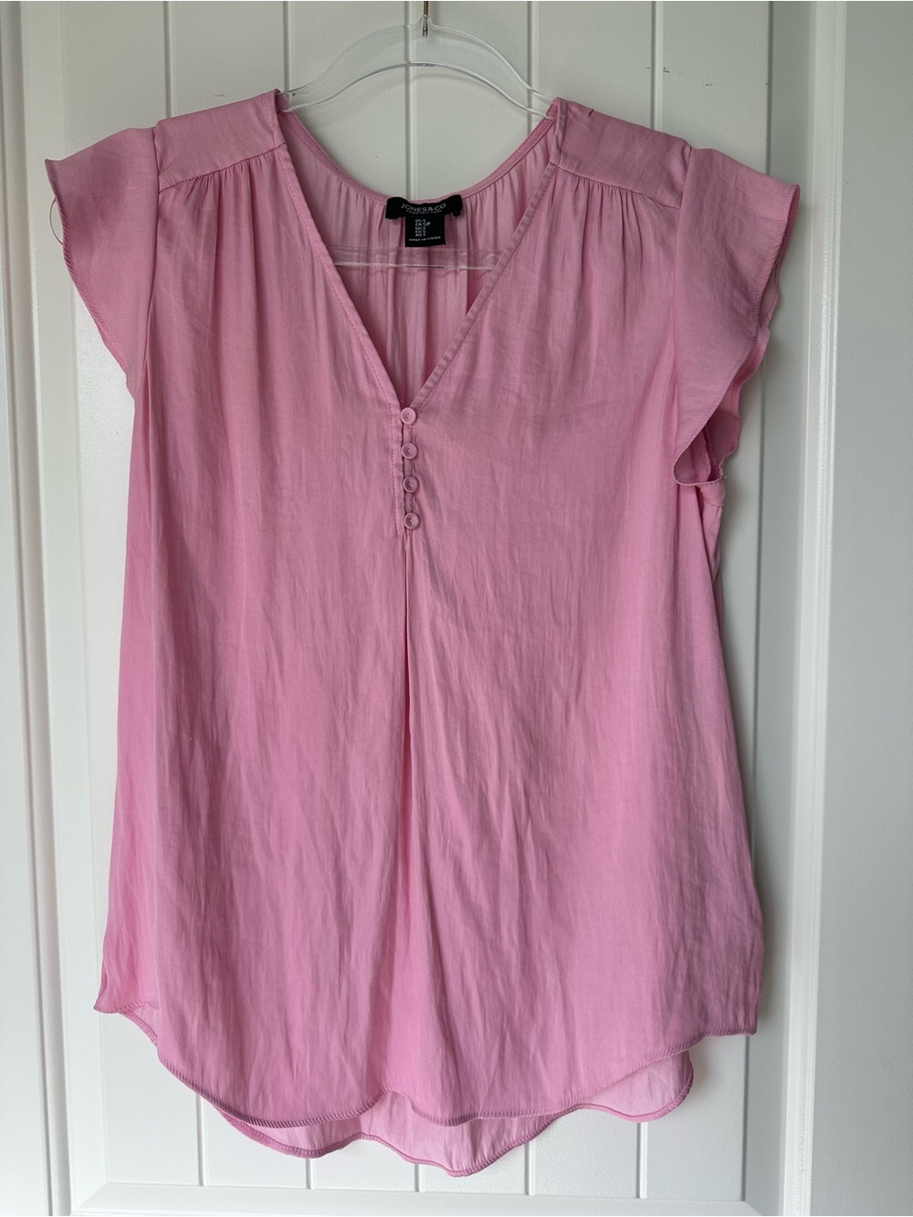Jones New York Light Pink V-Neck Flutter Sleeve Blouse